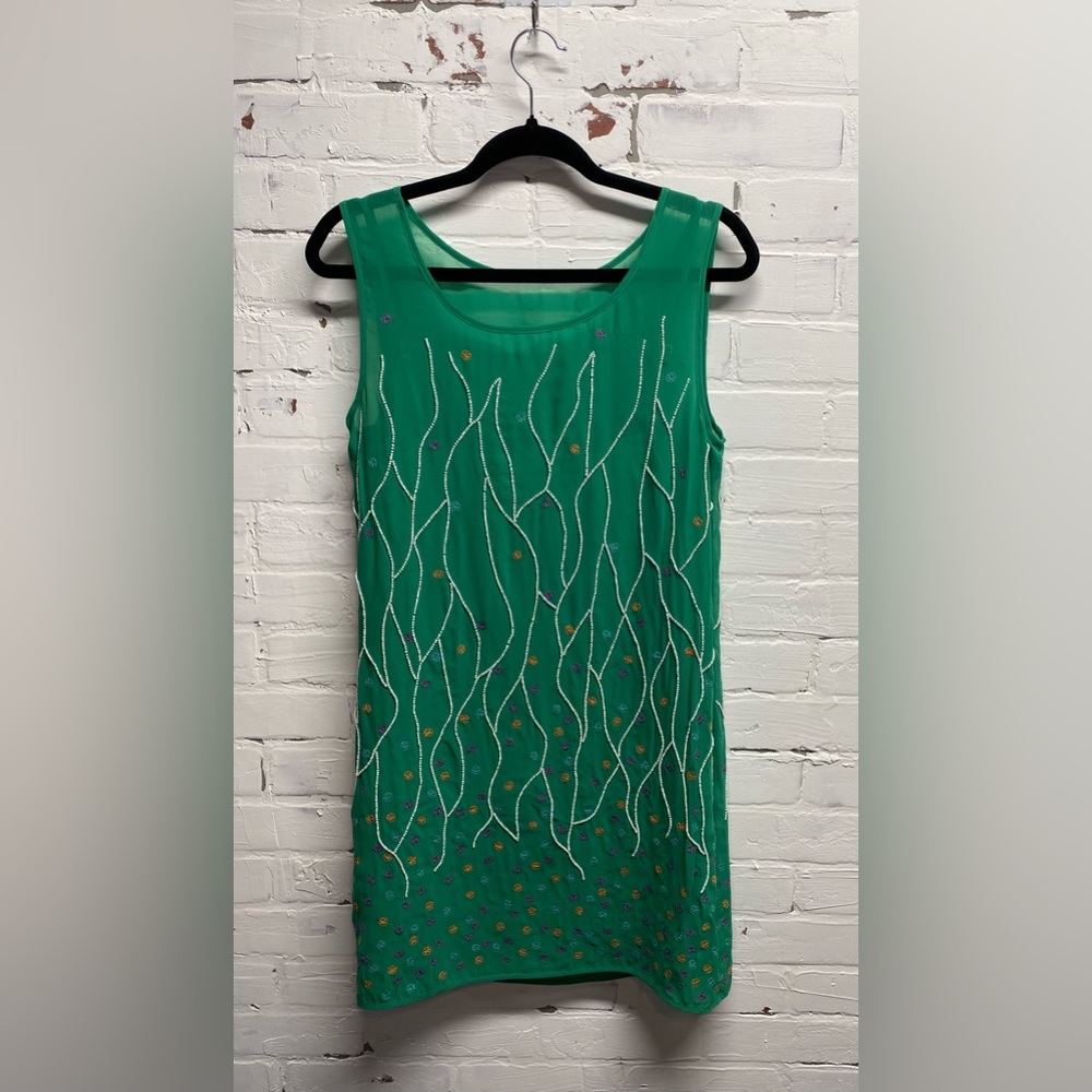 ONE OF A KIND BEADED SUSANA MONACO SAMPLE DRESS SIZE SMALL IN GREEN